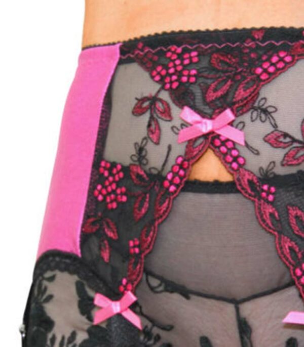 Suspender Belt Simone - Shiny  Pink with Sensuous Crossover Lace Front - Image 3