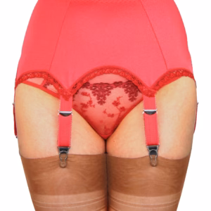 Simply Red Superweicher weißer Strumpfgürtel mit 6 Trägern in Deep Red. Gr. S Spitzenbordüre mit Herzchen