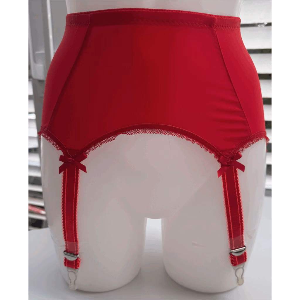 Superweicher Strumpfgürtel "Barbara" mit 6  Trägern Rot. Gr. M
