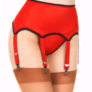 Retro Blickdicht Strumpfhalter, 6 Straps - rot